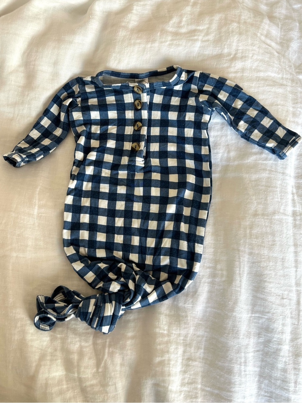 Navy Blue and White Gingham Infant Knot Gown - Kids Pajamas